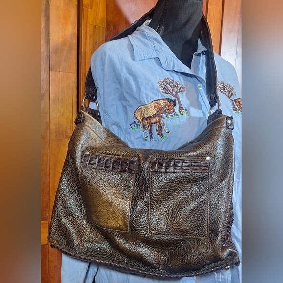 🐂Vintage CRYSTAL PISTOL unique, distressed leather over-the- shoulder purse - Picture 2 of 16